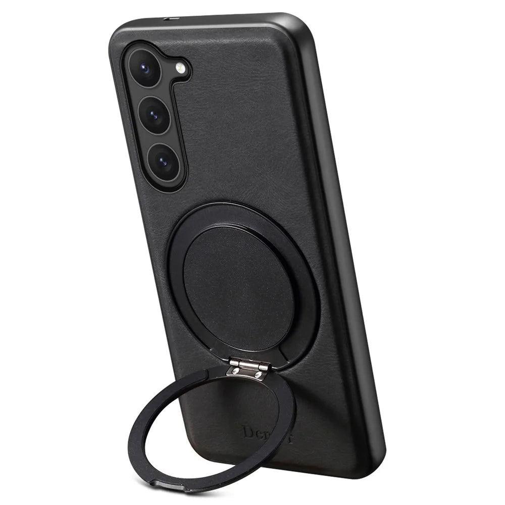 DENIOR A14 For Samsung Galaxy S23 Magnetic Case Rotary Kickstand Leather PC TPU Phone Cover - Black - 2