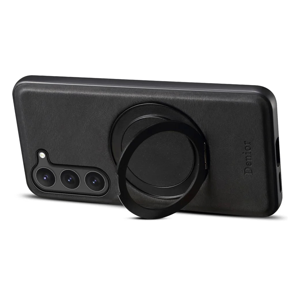 DENIOR A14 For Samsung Galaxy S23 Magnetic Case Rotary Kickstand Leather PC TPU Phone Cover - Black - 3