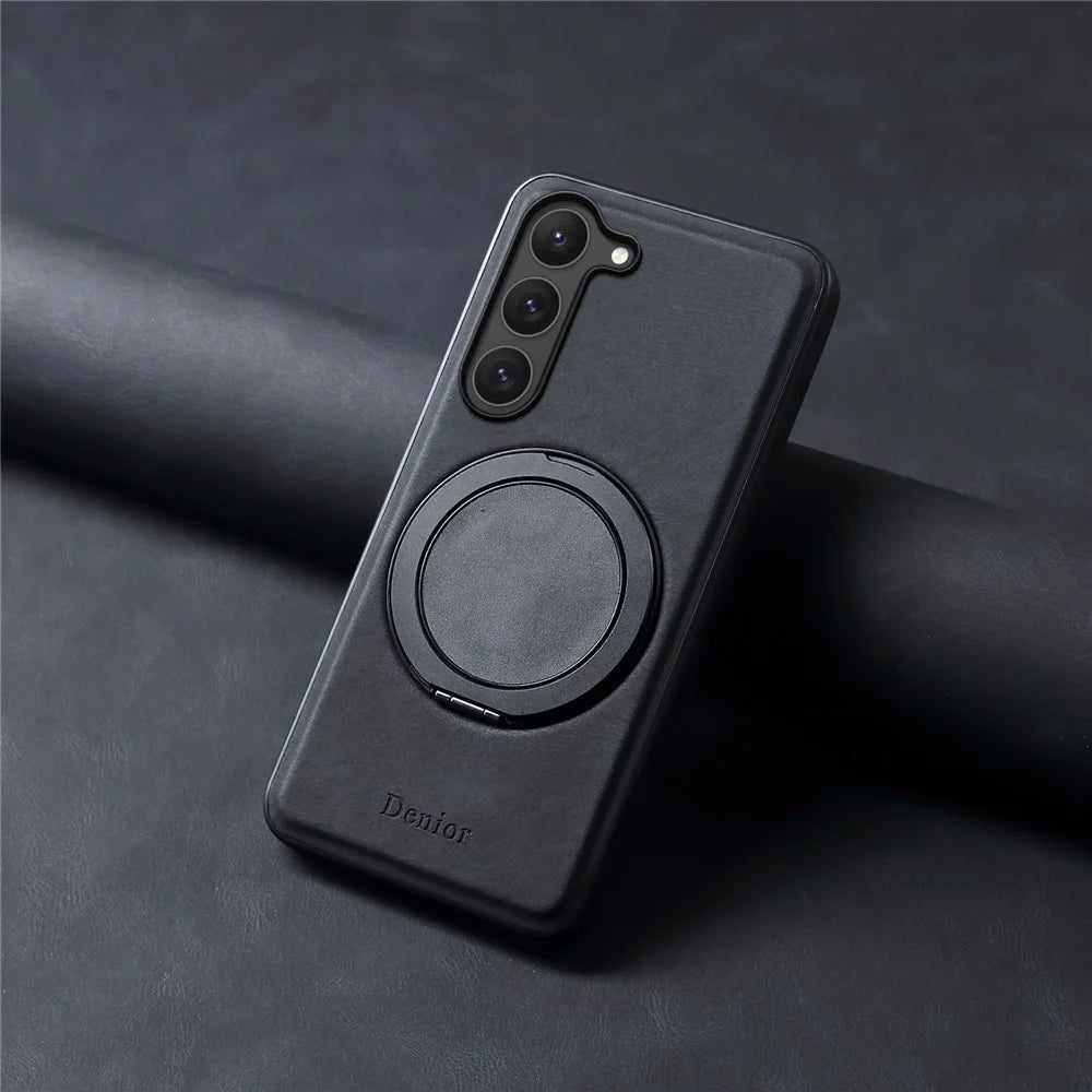 DENIOR A14 For Samsung Galaxy S23 Magnetic Case Rotary Kickstand Leather PC TPU Phone Cover - Black - 7