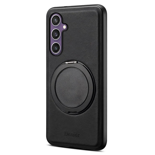 DENIOR A14 For Samsung Galaxy S23 FE Magnetic Case Rotary Kickstand Leather PC TPU Phone Cover - Black - 1