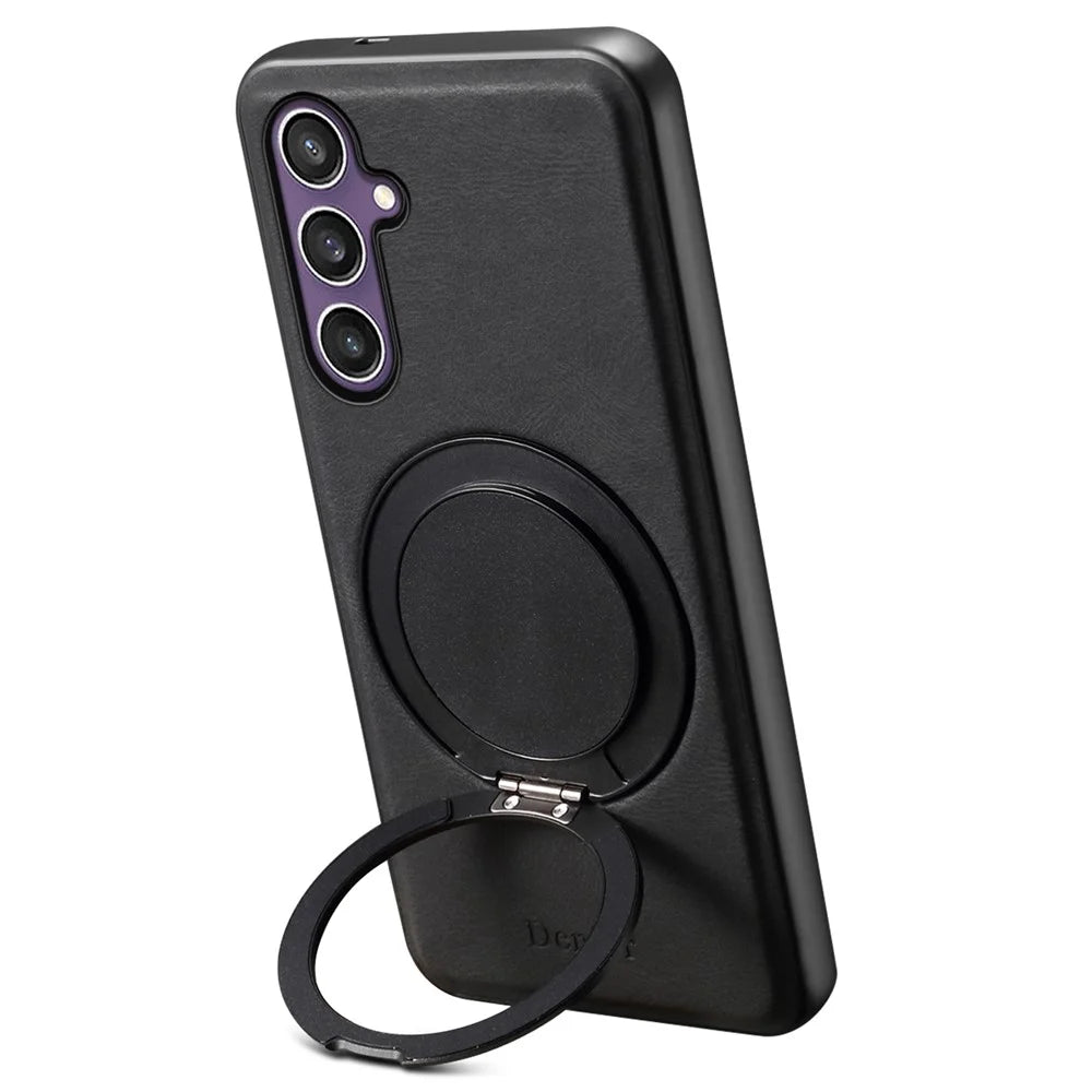 DENIOR A14 For Samsung Galaxy S23 FE Magnetic Case Rotary Kickstand Leather PC TPU Phone Cover - Black - 2