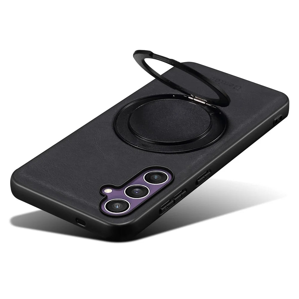 DENIOR A14 For Samsung Galaxy S23 FE Magnetic Case Rotary Kickstand Leather PC TPU Phone Cover - Black - 4