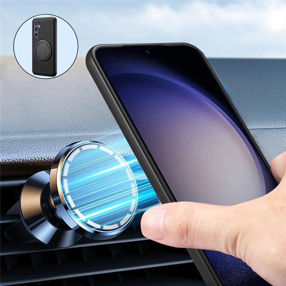 DENIOR A14 For Samsung Galaxy S23 FE Magnetic Case Rotary Kickstand Leather PC TPU Phone Cover - Black - 6