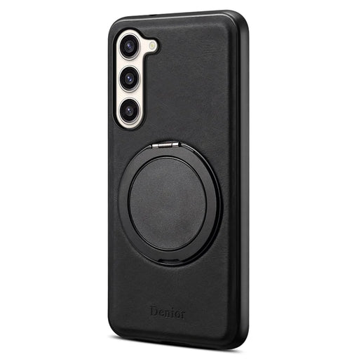 DENIOR A14 For Samsung Galaxy S23+ Magnetic Case Rotary Kickstand Leather PC TPU Phone Cover - Black - 1
