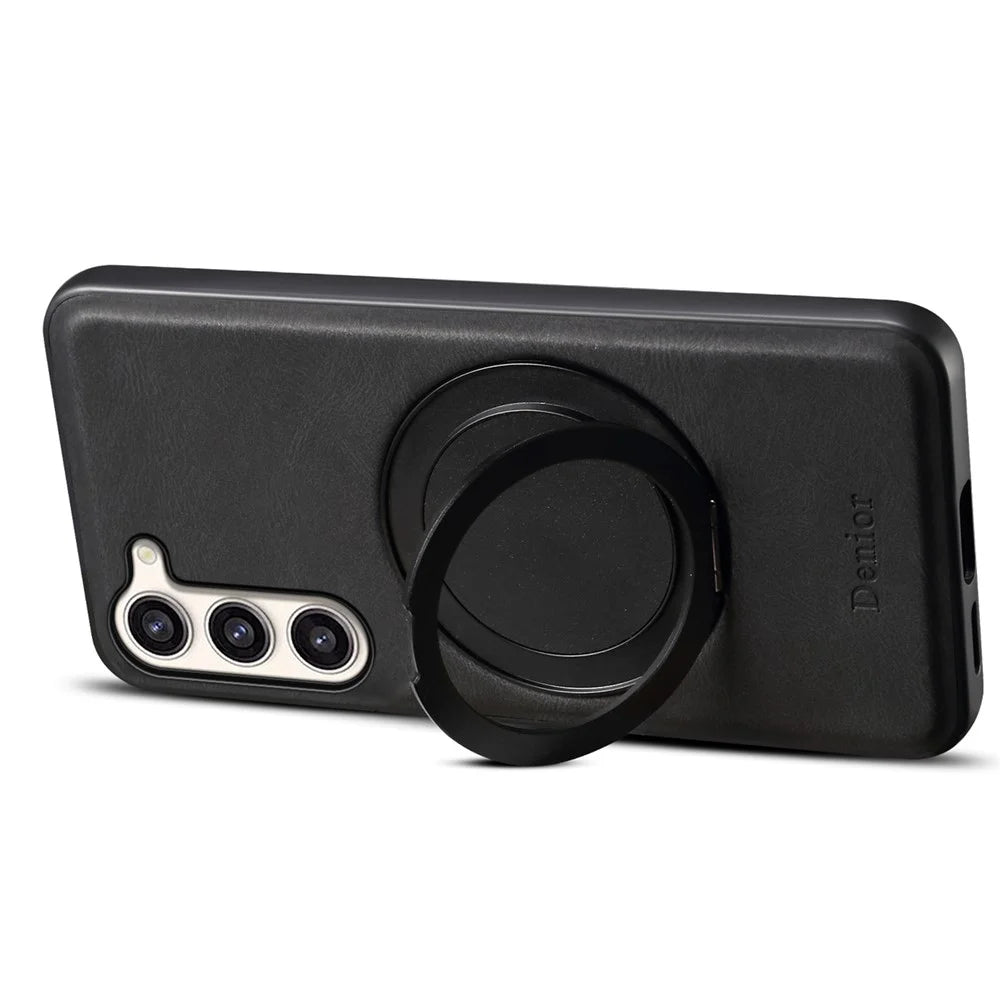 DENIOR A14 For Samsung Galaxy S23+ Magnetic Case Rotary Kickstand Leather PC TPU Phone Cover - Black - 3