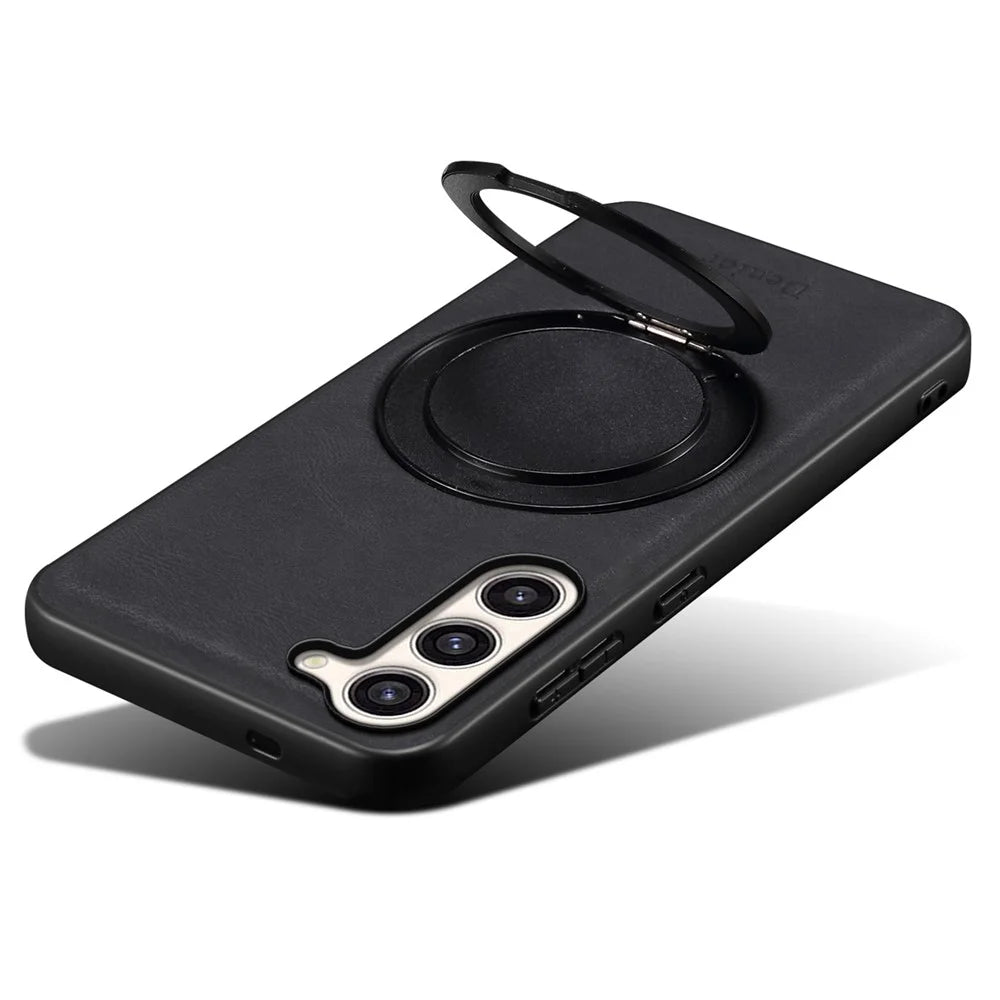 DENIOR A14 For Samsung Galaxy S23+ Magnetic Case Rotary Kickstand Leather PC TPU Phone Cover - Black - 4