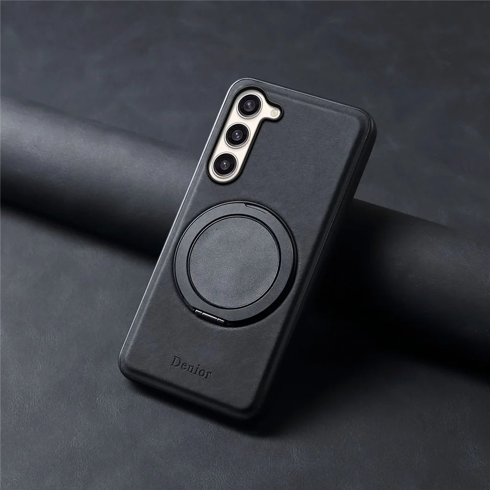 DENIOR A14 For Samsung Galaxy S23+ Magnetic Case Rotary Kickstand Leather PC TPU Phone Cover - Black - 7