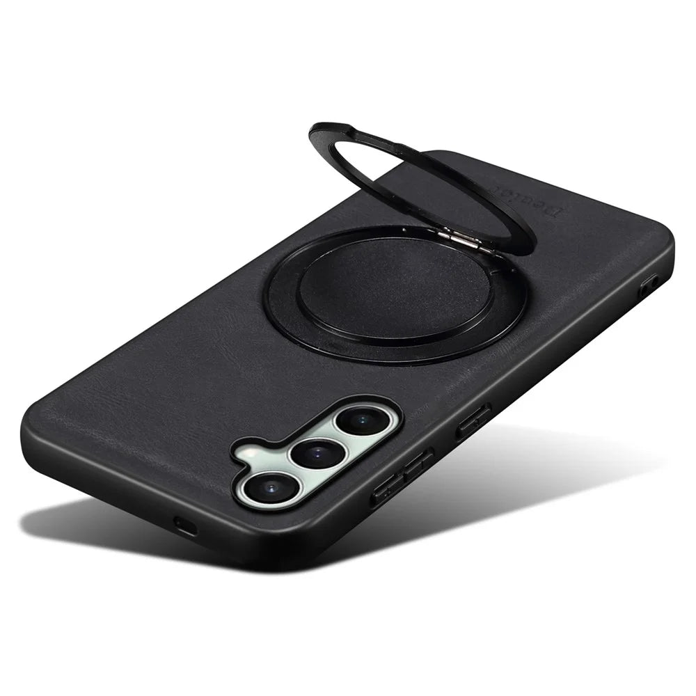 DENIOR A14 For Samsung Galaxy S24 Magnetic Case Rotary Kickstand Leather PC TPU Phone Cover - Black - 4
