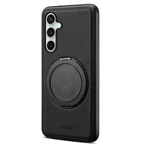 DENIOR A14 For Samsung Galaxy S24 FE Magnetic Case Rotary Kickstand Leather PC TPU Phone Cover - Black - 1