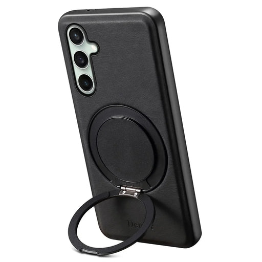 DENIOR A14 For Samsung Galaxy S24 FE Magnetic Case Rotary Kickstand Leather PC TPU Phone Cover - Black - 2