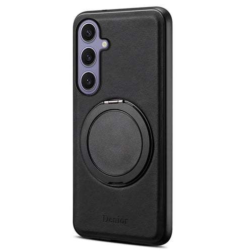 DENIOR A14 For Samsung Galaxy S24+ Magnetic Case Rotary Kickstand Leather PC TPU Phone Cover - Black - 1