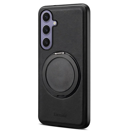 DENIOR A14 For Samsung Galaxy S24+ Magnetic Case Rotary Kickstand Leather PC TPU Phone Cover - Black - 1