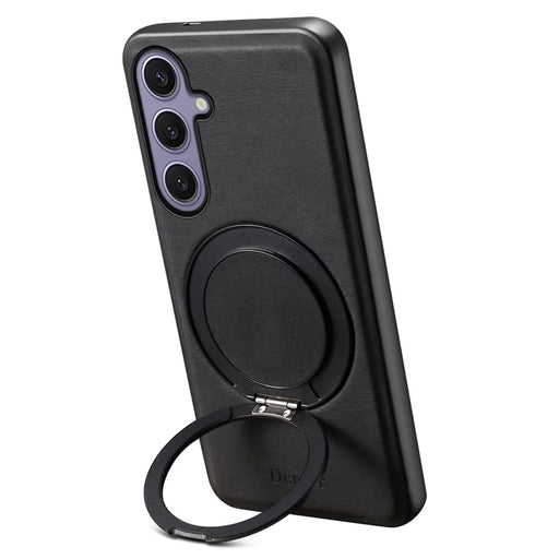 DENIOR A14 For Samsung Galaxy S24+ Magnetic Case Rotary Kickstand Leather PC TPU Phone Cover - Black - 2