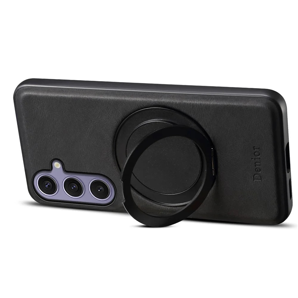 DENIOR A14 For Samsung Galaxy S24+ Magnetic Case Rotary Kickstand Leather PC TPU Phone Cover - Black - 3