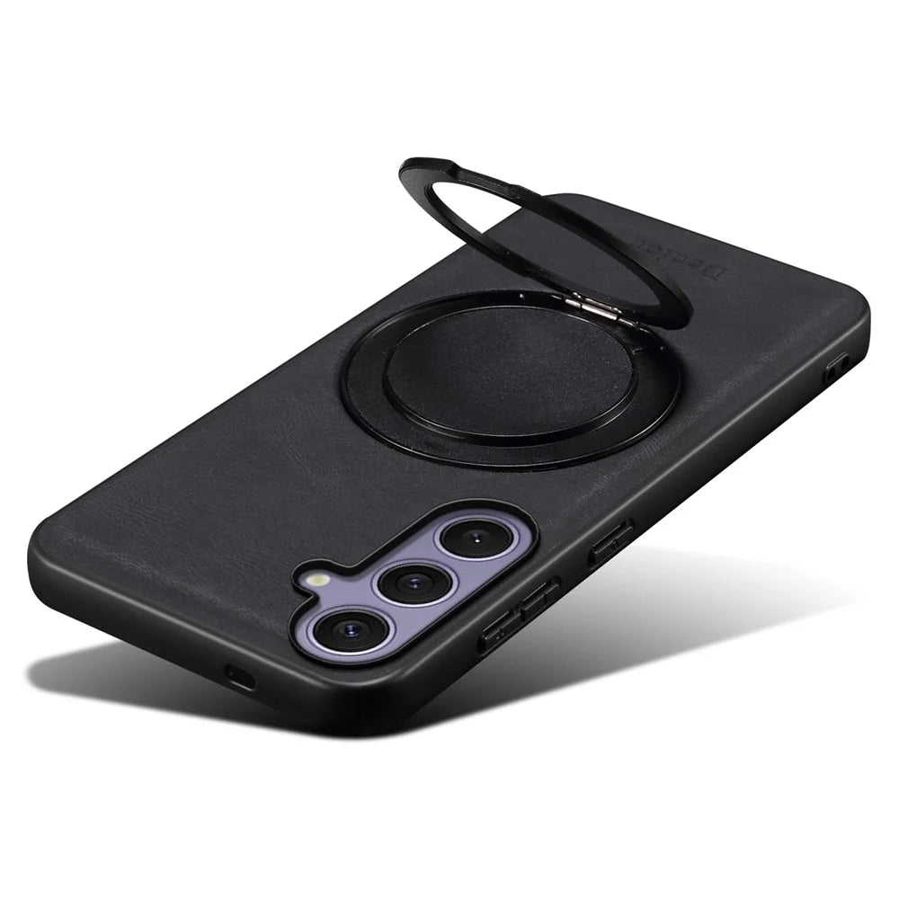DENIOR A14 For Samsung Galaxy S24+ Magnetic Case Rotary Kickstand Leather PC TPU Phone Cover - Black - 4