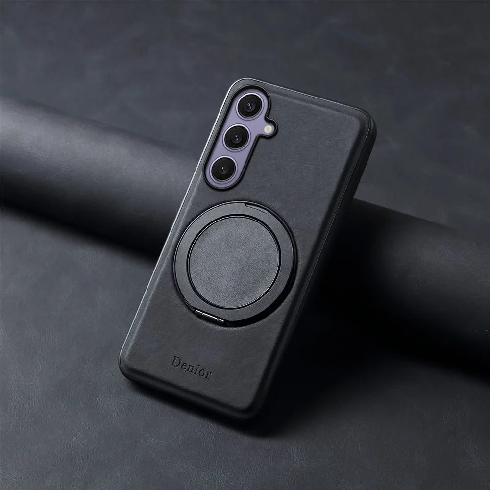DENIOR A14 For Samsung Galaxy S24+ Magnetic Case Rotary Kickstand Leather PC TPU Phone Cover - Black - 7