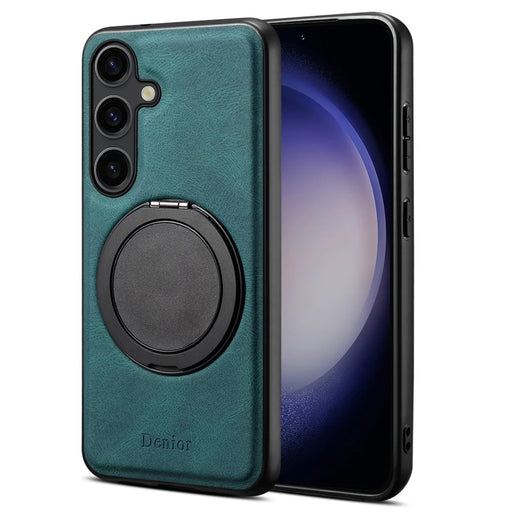 DENIOR A14 For Samsung Galaxy S25 Magnetic Case Rotary Kickstand Leather PC TPU Phone Cover - Blue - 1