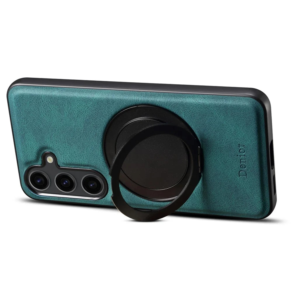 DENIOR A14 For Samsung Galaxy S25 Magnetic Case Rotary Kickstand Leather PC TPU Phone Cover - Blue - 3