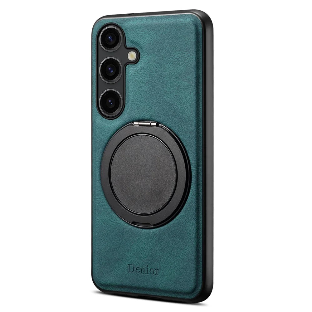 DENIOR A14 For Samsung Galaxy S25 Magnetic Case Rotary Kickstand Leather PC TPU Phone Cover - Blue - 5