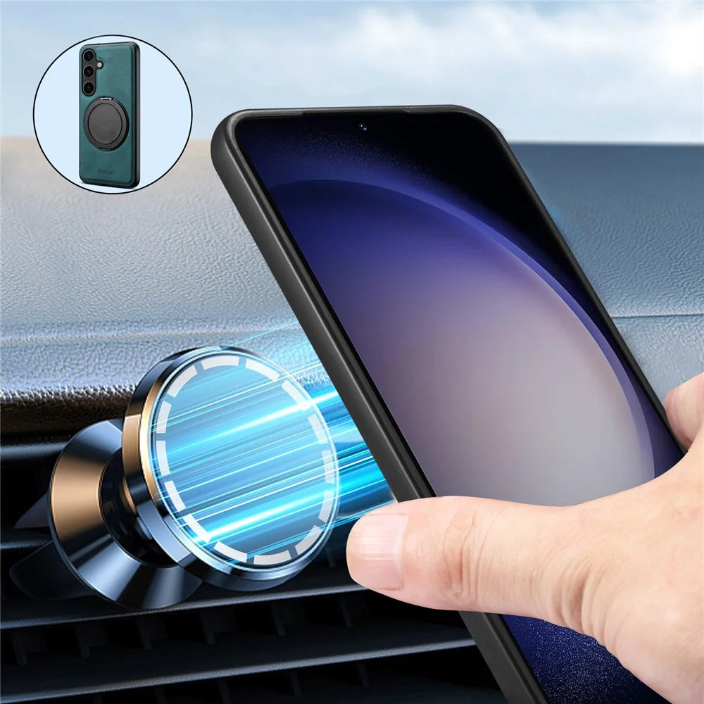 DENIOR A14 For Samsung Galaxy S25 Magnetic Case Rotary Kickstand Leather PC TPU Phone Cover - Blue - 7