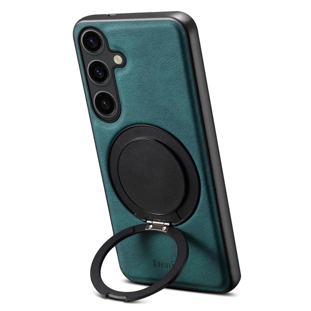 DENIOR A14 For Samsung Galaxy S25+ Magnetic Case Rotary Kickstand Leather PC TPU Phone Cover - Blue - 2