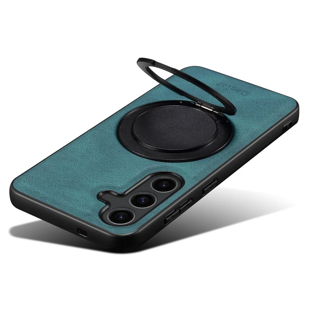 DENIOR A14 For Samsung Galaxy S25+ Magnetic Case Rotary Kickstand Leather PC TPU Phone Cover - Blue - 4