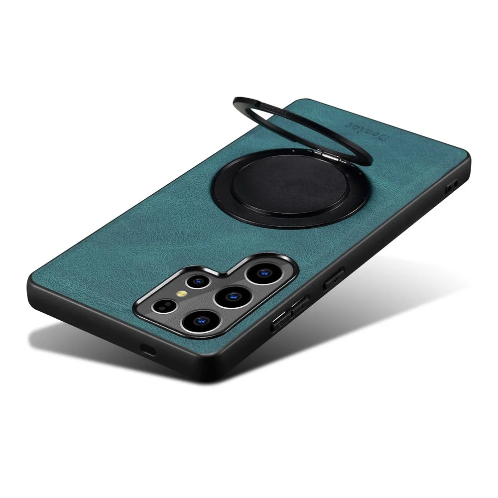 DENIOR A14 For Samsung Galaxy S24 Ultra Magnetic Case Rotary Kickstand Leather PC TPU Phone Cover - Blue - 4