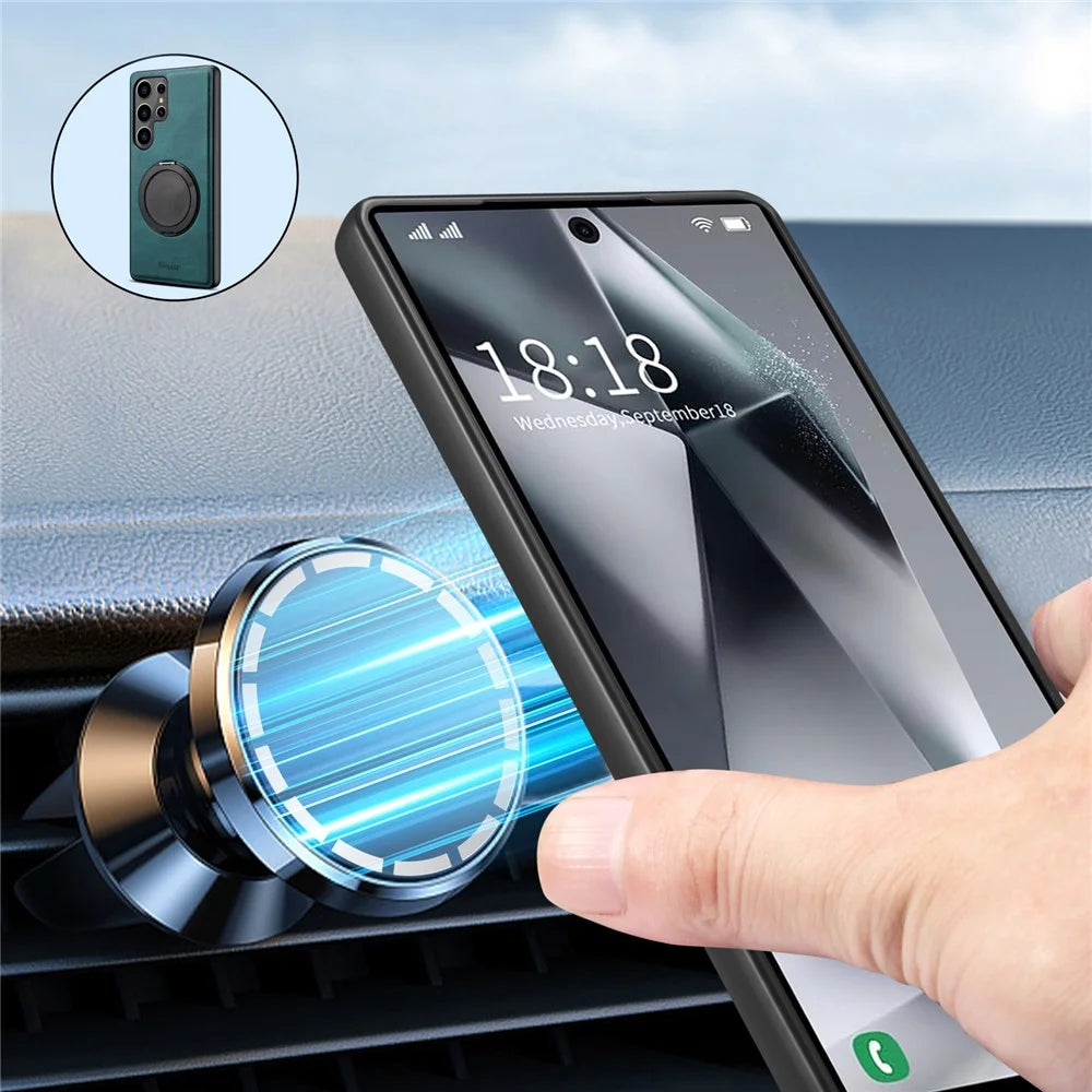 DENIOR A14 For Samsung Galaxy S24 Ultra Magnetic Case Rotary Kickstand Leather PC TPU Phone Cover - Blue - 7