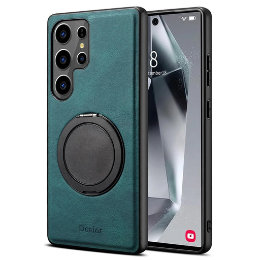 DENIOR A14 For Samsung Galaxy S25 Ultra Magnetic Case Rotary Kickstand Leather PC TPU Phone Cover - Blue - 1