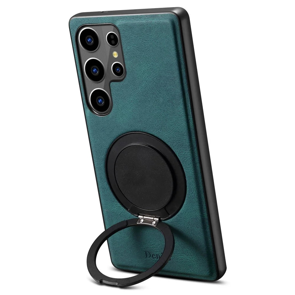 DENIOR A14 For Samsung Galaxy S25 Ultra Magnetic Case Rotary Kickstand Leather PC TPU Phone Cover - Blue - 2