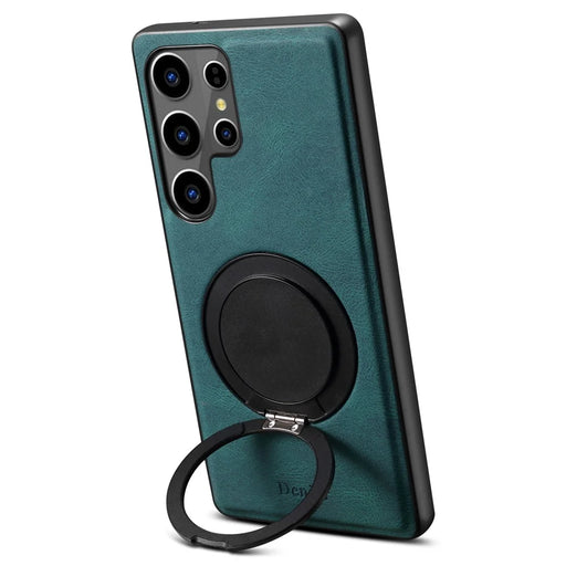 DENIOR A14 For Samsung Galaxy S25 Ultra Magnetic Case Rotary Kickstand Leather PC TPU Phone Cover - Blue - 2