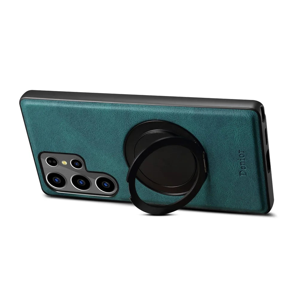 DENIOR A14 For Samsung Galaxy S25 Ultra Magnetic Case Rotary Kickstand Leather PC TPU Phone Cover - Blue - 3
