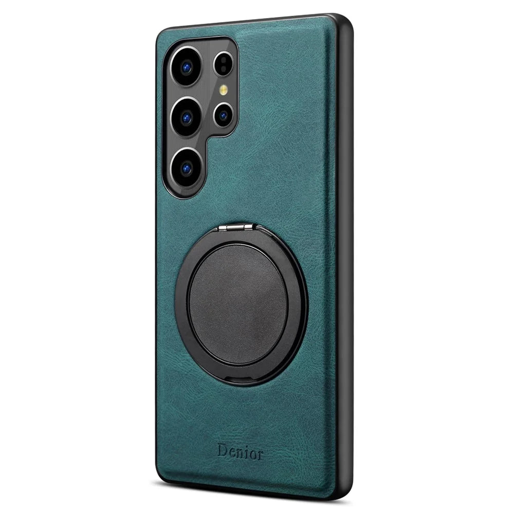 DENIOR A14 For Samsung Galaxy S25 Ultra Magnetic Case Rotary Kickstand Leather PC TPU Phone Cover - Blue - 5