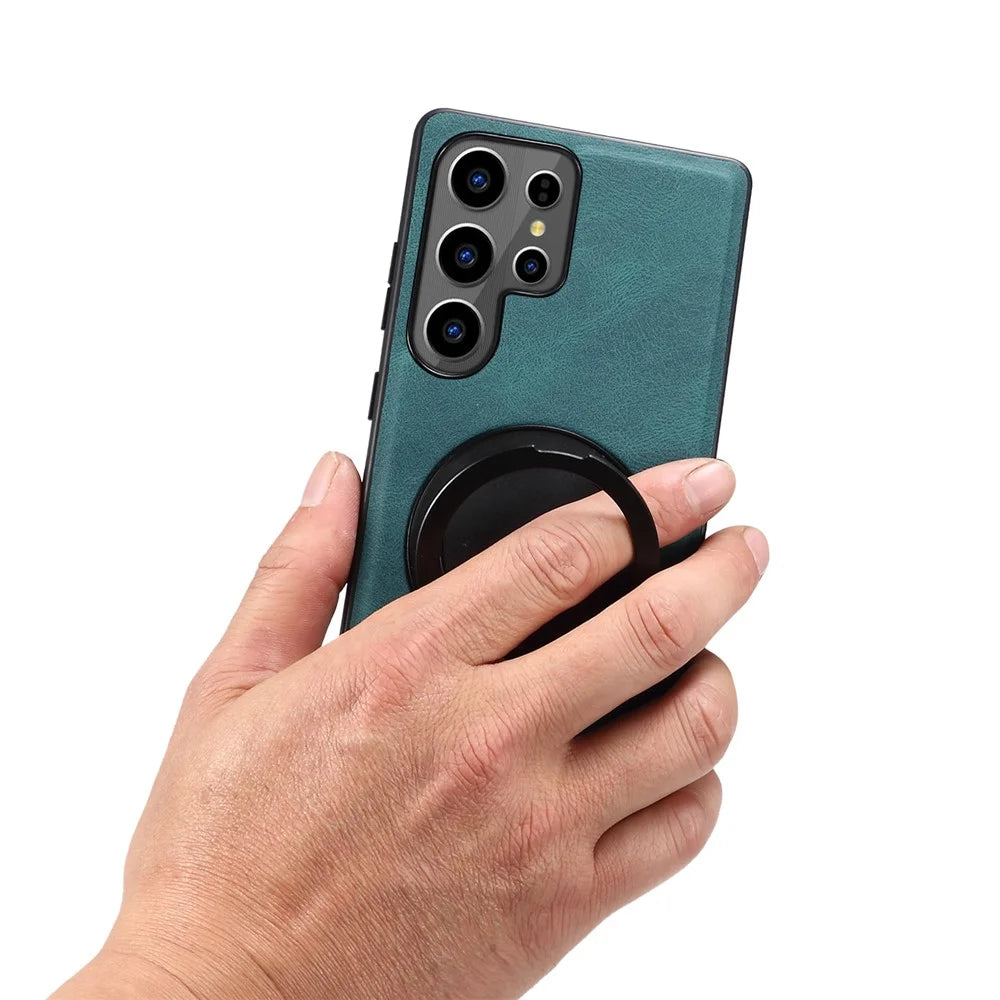 DENIOR A14 For Samsung Galaxy S25 Ultra Magnetic Case Rotary Kickstand Leather PC TPU Phone Cover - Blue - 6