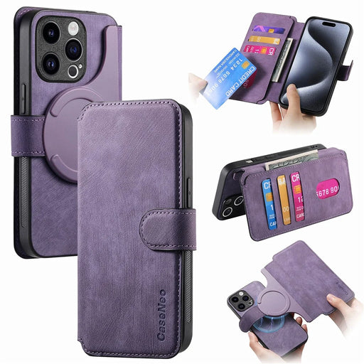 CASENEO For iPhone 14 Pro Max Magnetic Case  Detachable Leather Phone Wallet Cover - Purple - 1