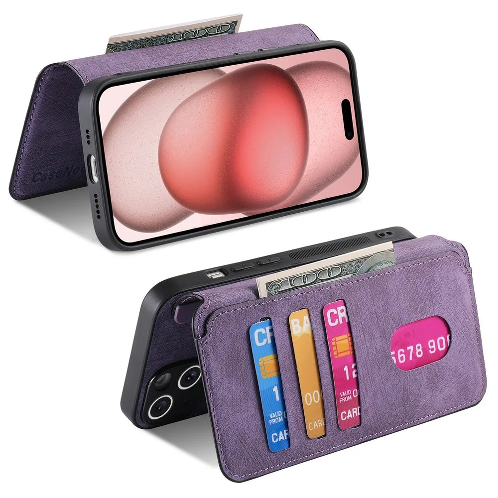 CASENEO For iPhone 14 Plus Magnetic Case  Detachable Leather Phone Wallet Cover - Purple - 3