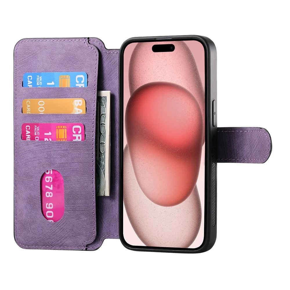 CASENEO For iPhone 15 Plus Magnetic Case  Detachable Leather Phone Wallet Cover - Purple - 4