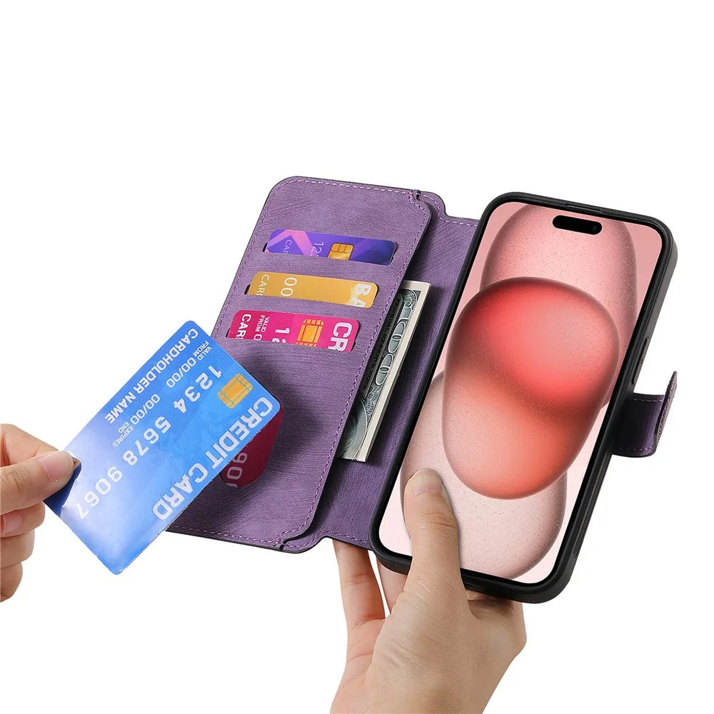 CASENEO For iPhone 15 Plus Magnetic Case  Detachable Leather Phone Wallet Cover - Purple - 7