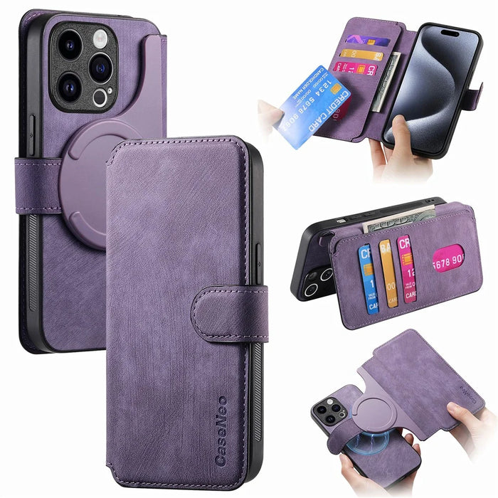 CASENEO For iPhone 15 Pro Max Magnetic Case  Detachable Leather Phone Wallet Cover - Purple - 1