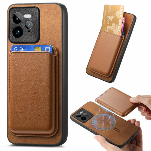 For Realme GT 7 Pro 5G Case Detachable Magnetic Card Bag Leather Phone Back Cover - Brown - 1