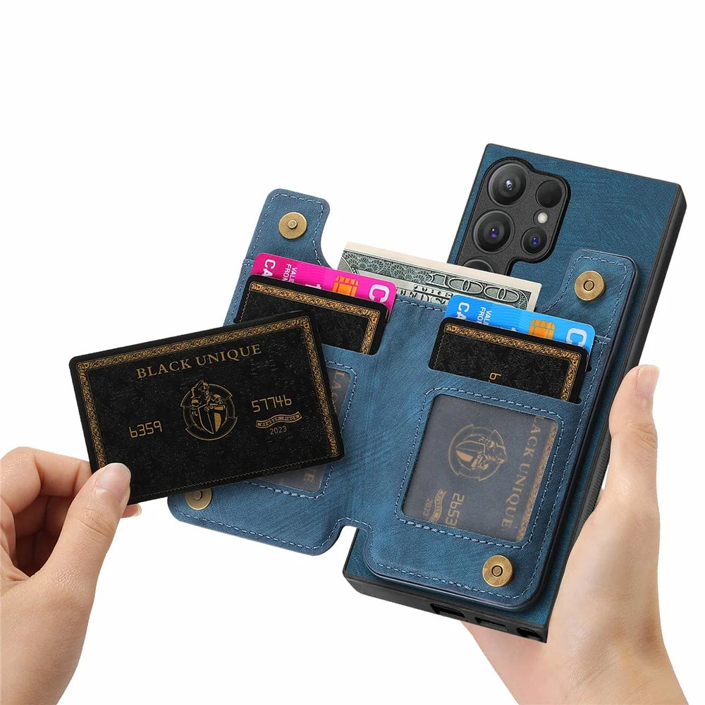 For Samsung Galaxy S25 Ultra Case with Zipper Card Holder Retro Leather TPU Phone Cover - Blue - 4