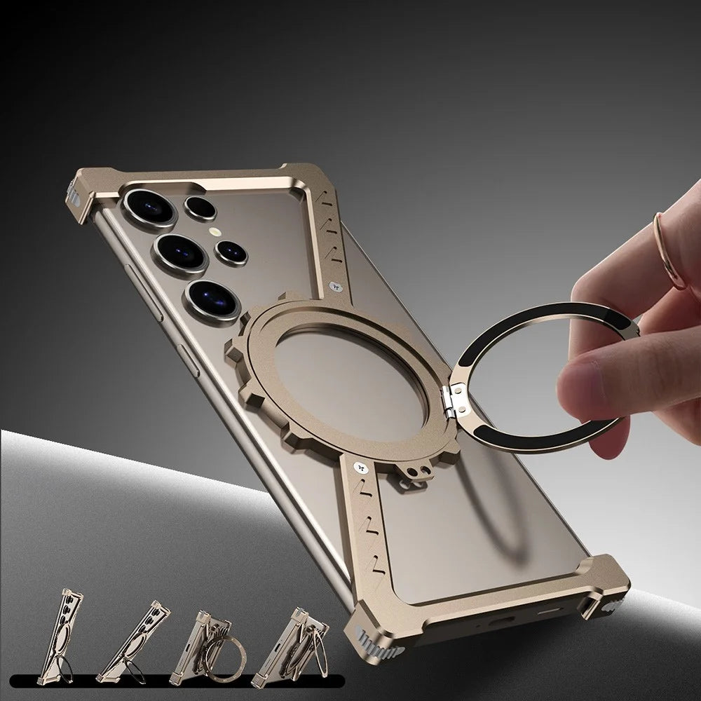 For Samsung Galaxy S24 Ultra Kickstand Magnetic Case Z Shape Bumper Phone Cover - Black - 4