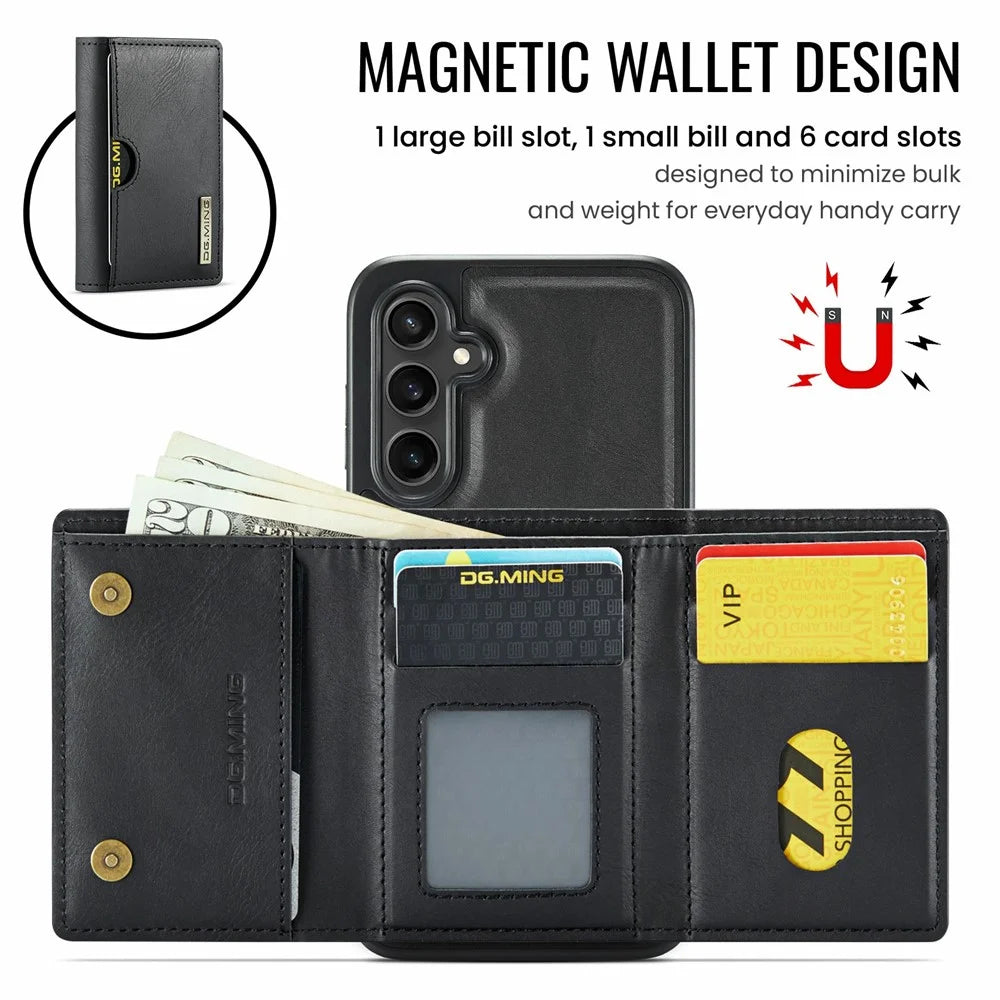 DG.MING M6 Series For Samsung Galaxy S24 Case Magnetic Wallet PU + PC + TPU Phone Cover - Black - 6