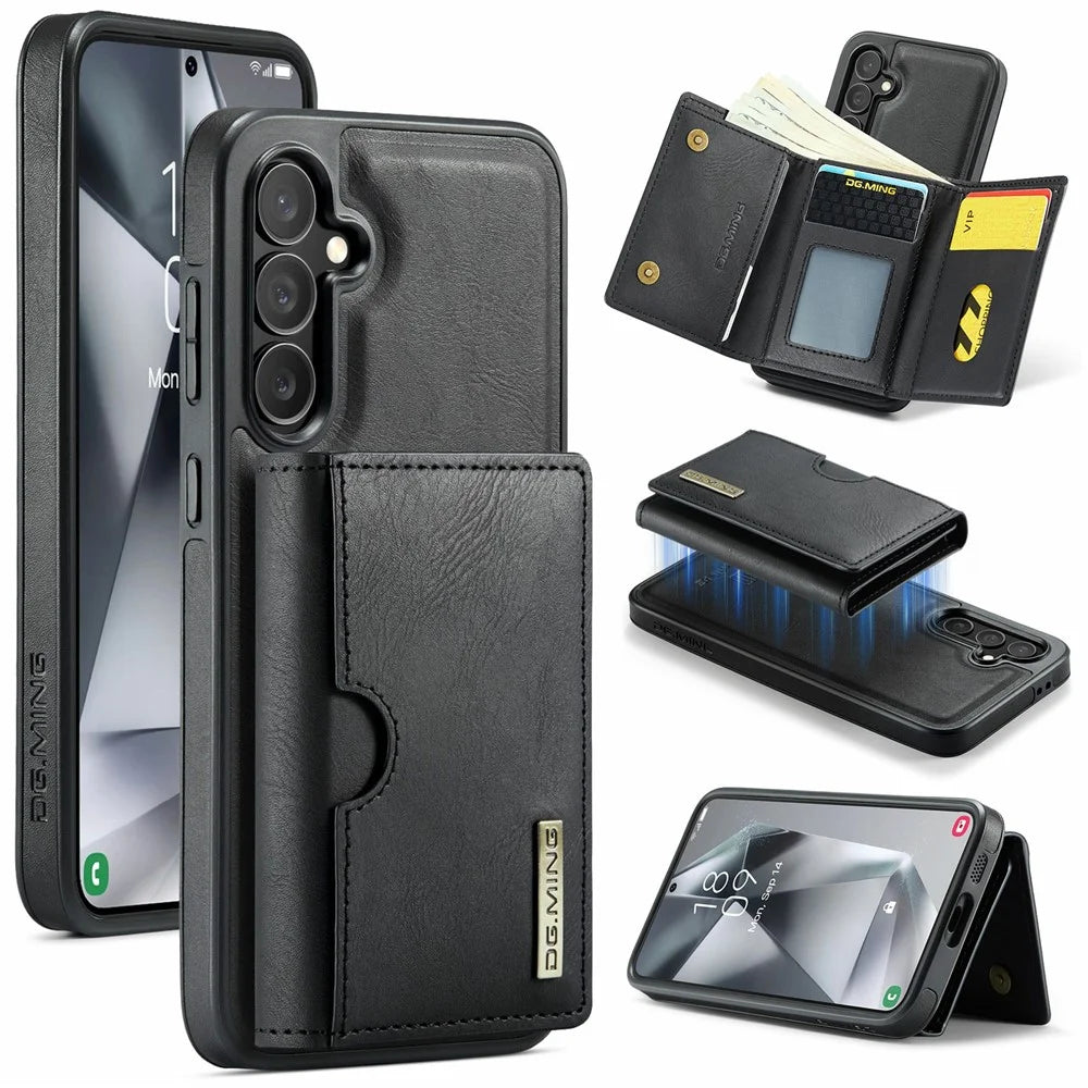 DG.MING M6 Series For Samsung Galaxy S24 FE Case Magnetic Wallet PU + PC + TPU Phone Cover - Black - 1