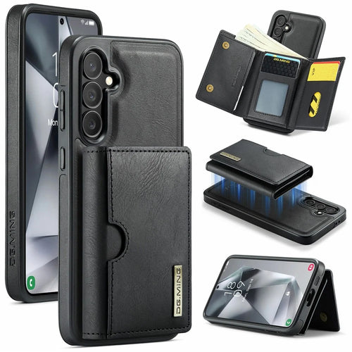 DG.MING M6 Series For Samsung Galaxy S24 FE Case Magnetic Wallet PU + PC + TPU Phone Cover - Black - 1