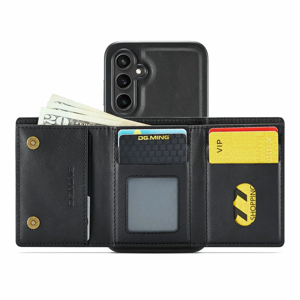 DG.MING M6 Series For Samsung Galaxy S24 FE Case Magnetic Wallet PU + PC + TPU Phone Cover - Black - 2