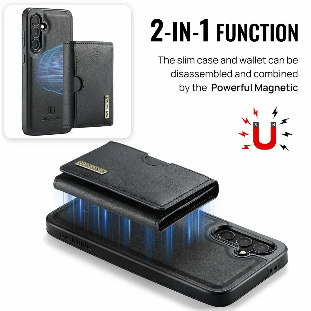 DG.MING M6 Series For Samsung Galaxy S24 FE Case Magnetic Wallet PU + PC + TPU Phone Cover - Black - 7