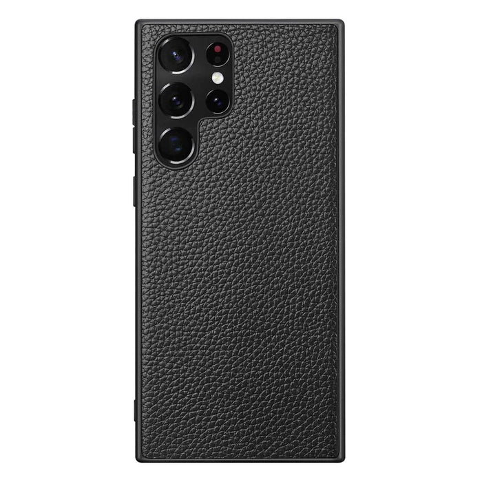 For Samsung Galaxy S24 Ultra Case Litchi Texture Genuine Leather Coated PC + TPU Phone Back Cover - Black - 1