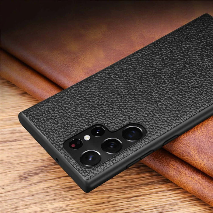 For Samsung Galaxy S24 Ultra Case Litchi Texture Genuine Leather Coated PC + TPU Phone Back Cover - Black - 5