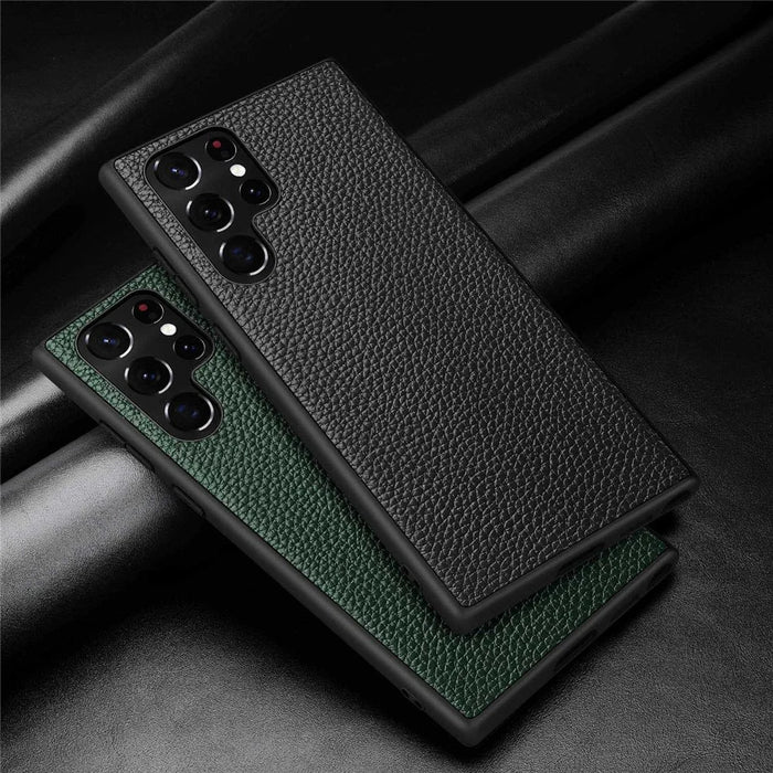 For Samsung Galaxy S24 Ultra Case Litchi Texture Genuine Leather Coated PC + TPU Phone Back Cover - Black - 6